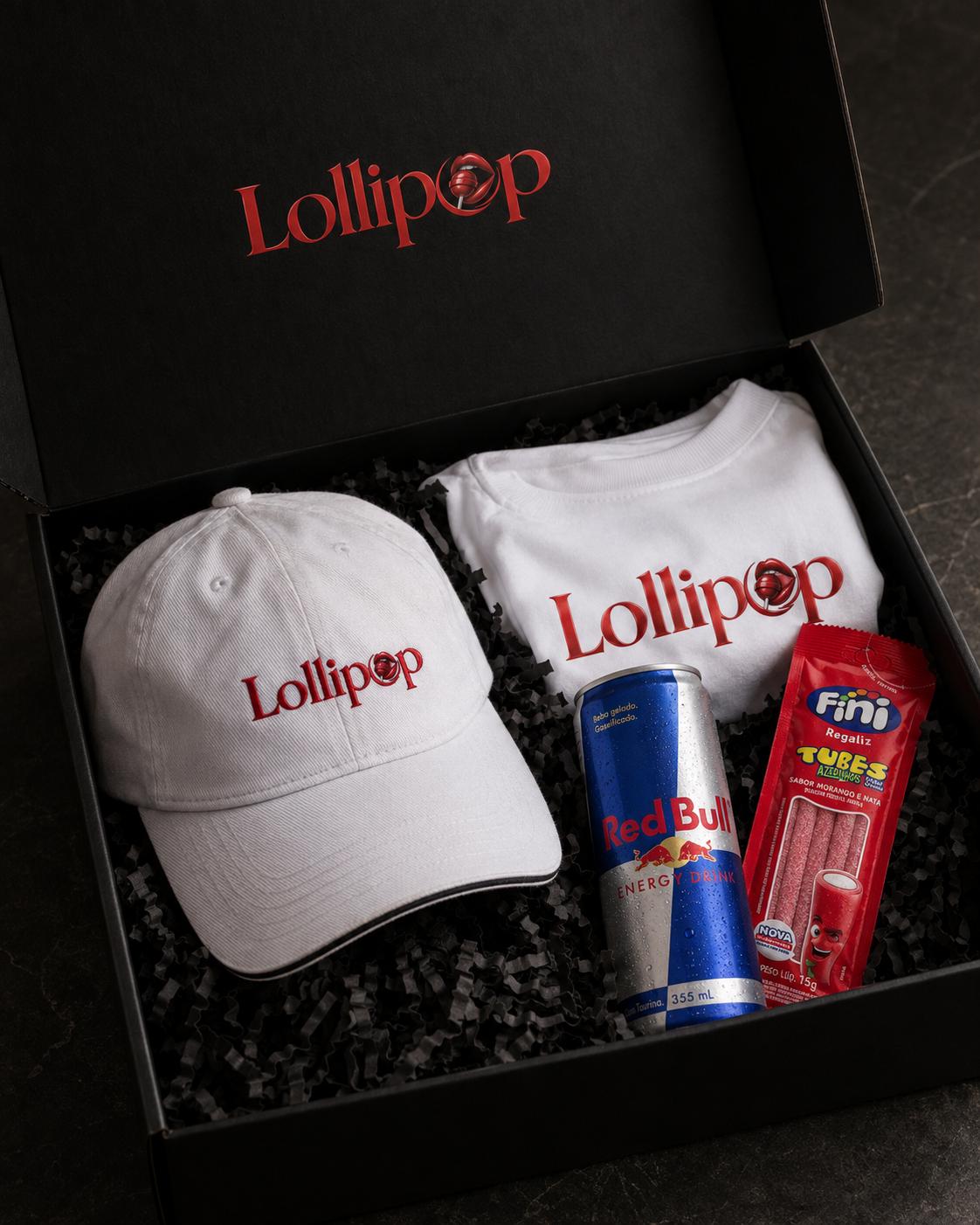Presskit Lollipop com boné, camiseta e doces